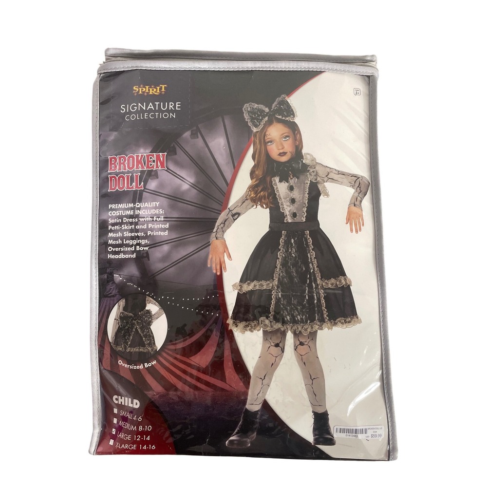 Spirit Halloween Broken Doll Costume Signature Collection Kids Large 12-14 Black - Picture 1 of 8